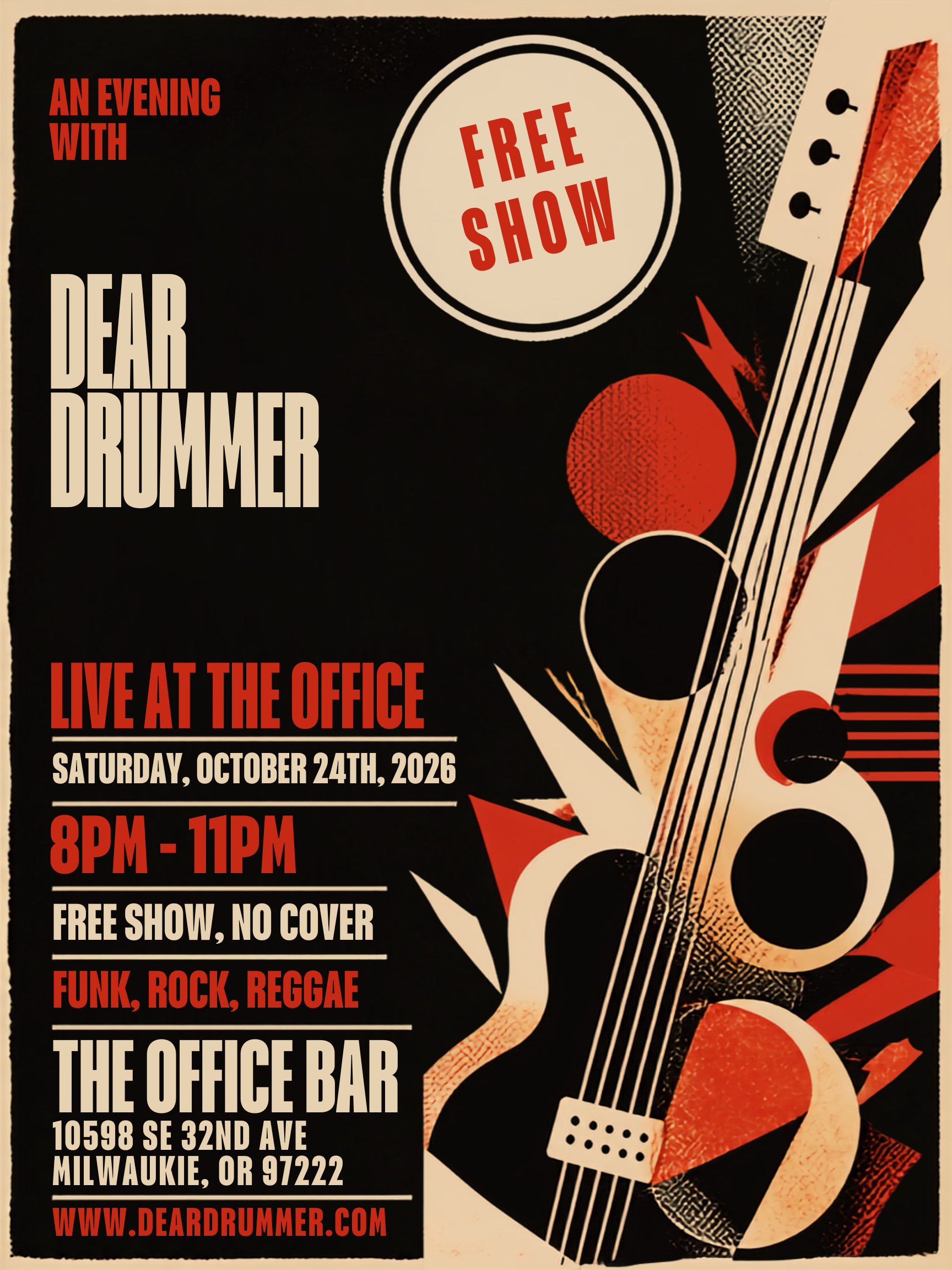 Dear Drummer October 24th, 2026 show poster